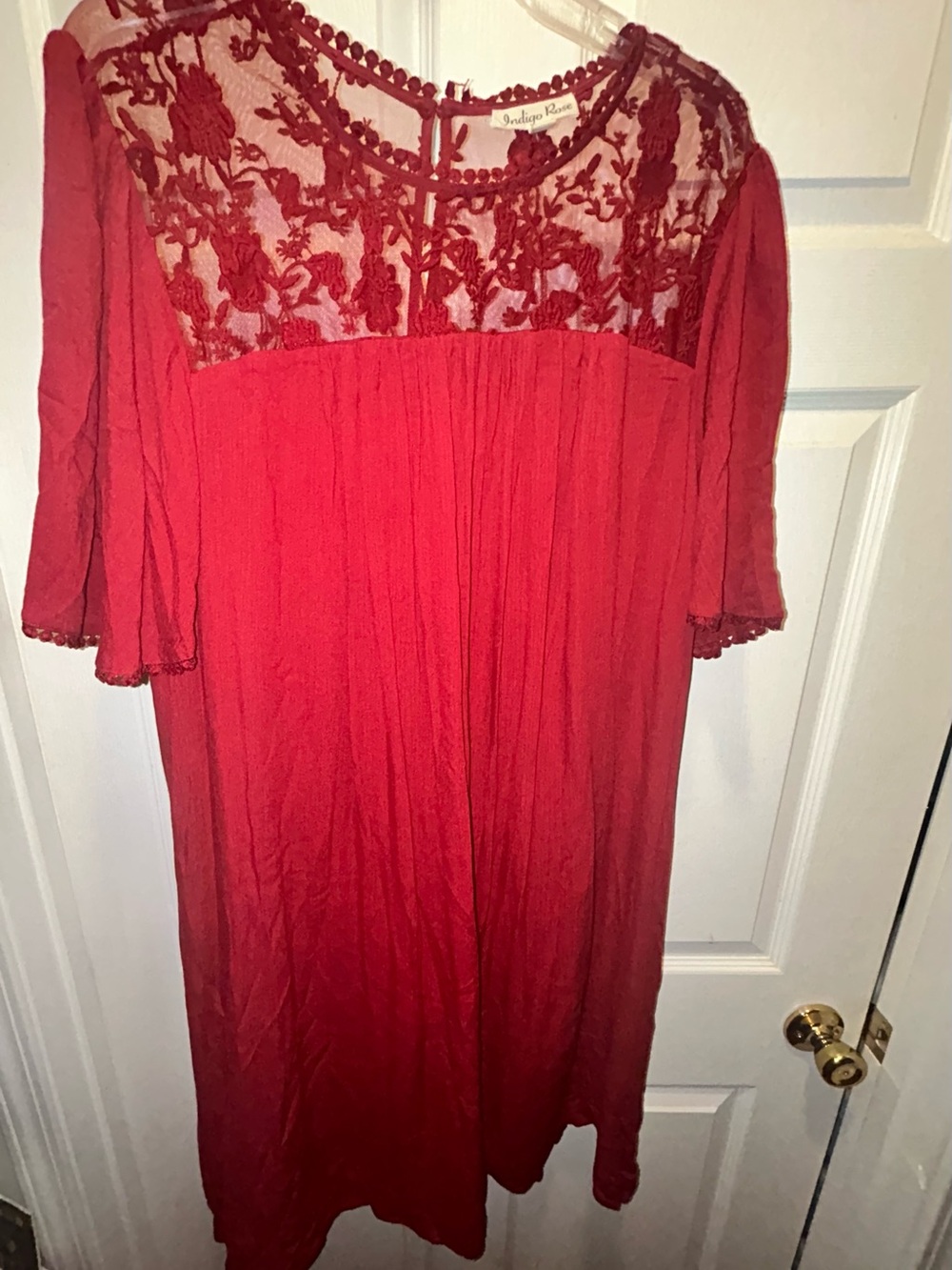 Indigo Blue Scarlet Lace Yoke Midi Dress